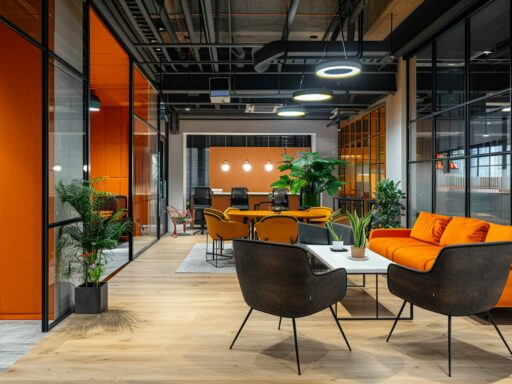 Photo depicting modern interior office space.
