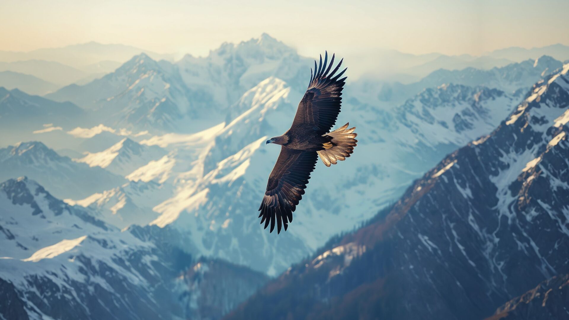 A single soaring eagle representing empowerment and the triumph of quality over quantity.