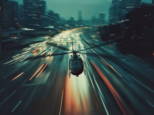 A speeding helicopter representing urgency, high performance, and action-oriented collaboration.